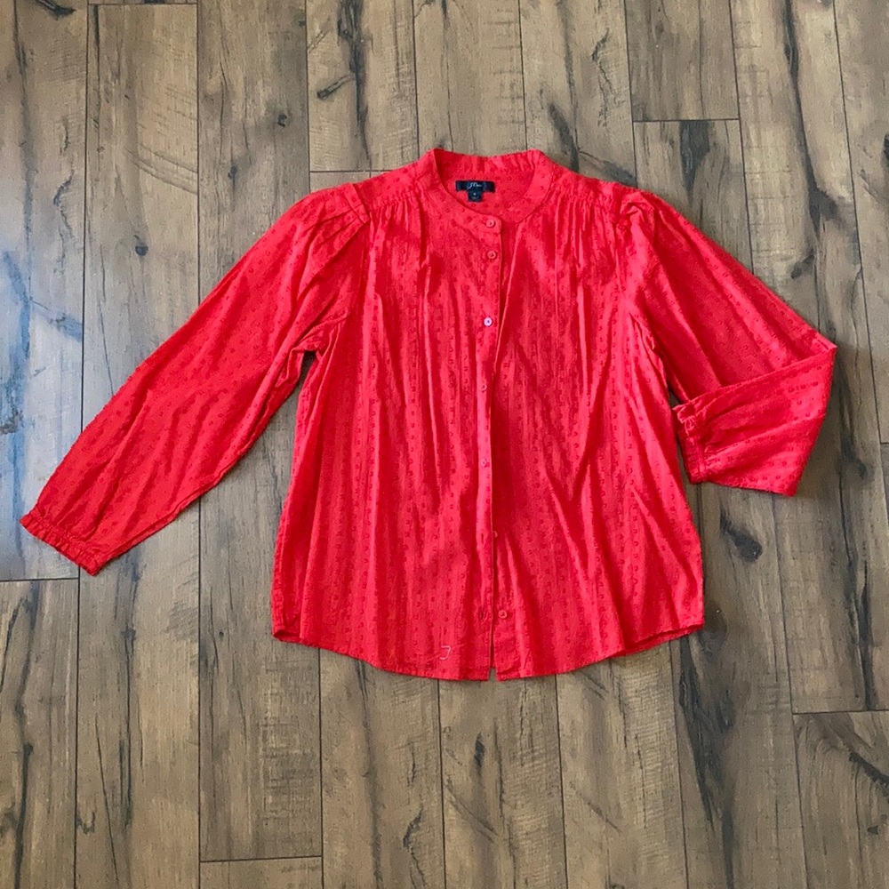 J crew swiss dot red blouse